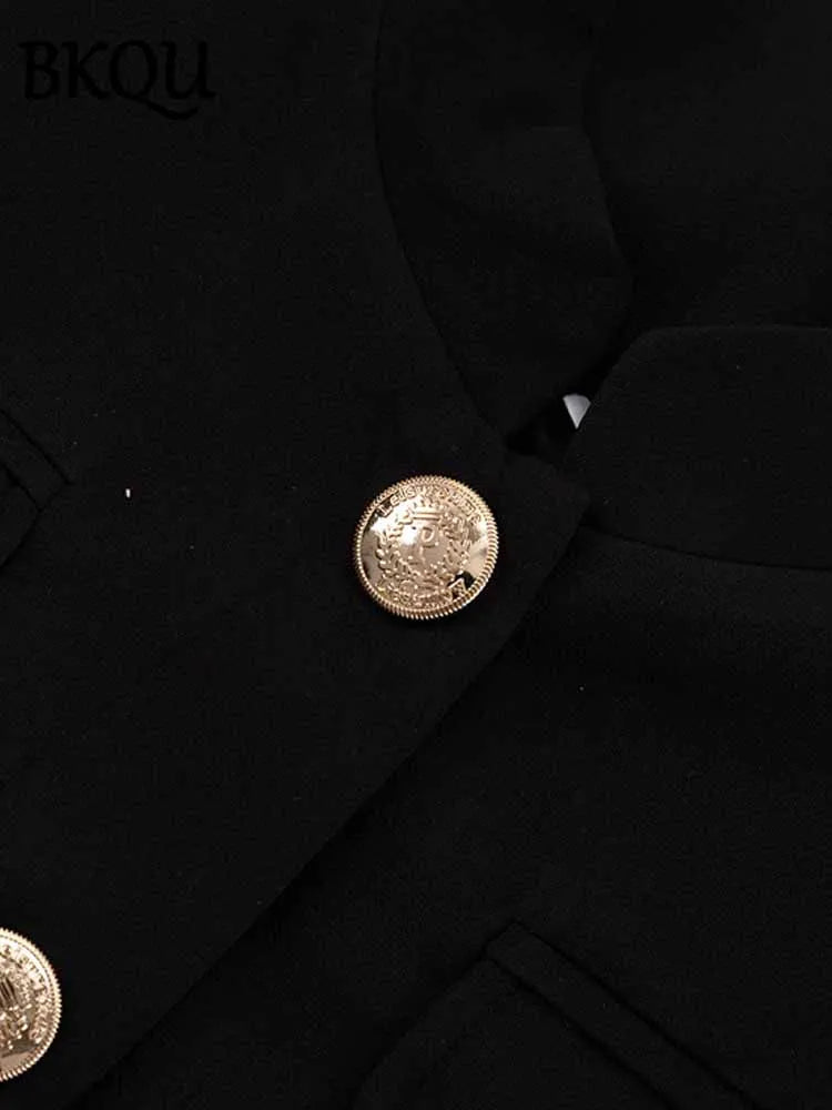 BKQU Fashion Metal Button Crop Jacket Patchwork High Waist Flare Pants Two Piece Set Women 2025 Temperament Elegant Party Outfit