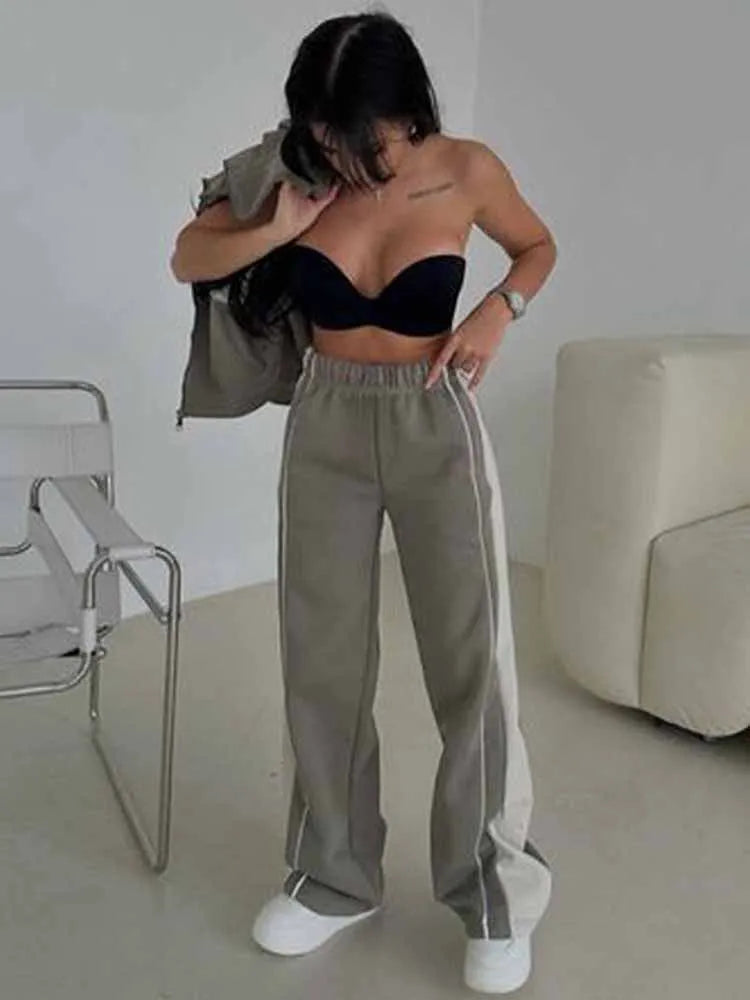 BKQU Contrast-color Women Tracksuits Fashion Two Pieces Zipper Sweatshirt Jacket Pants Sets 2025 New Loose Casual Sporty Outfits