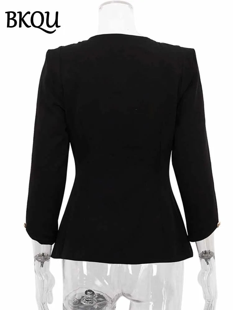 BKQU Elegant Square Neck Button Shirts Women Long Sleeve Classic Solid Crop Top Spring 2025 Female Cardigan Slim Commute Outwear