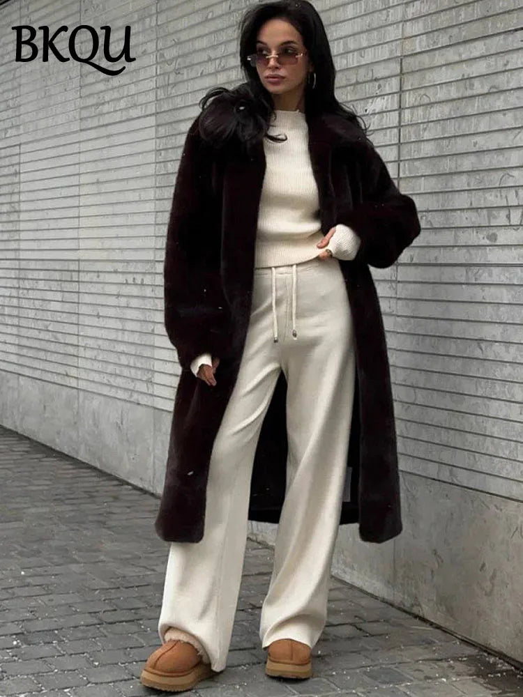 BKQU Knitted Pants Sets Women 2 Piece Set Turtleneck Long Sleeve Sweater Wide Leg Trouser Female Autumn Winter Casual Warm Suits