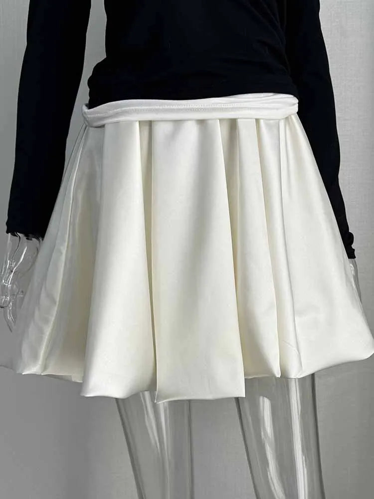 BKQU Elegant Satin A-Line Skirt Women Ball Gown 2025 Spring Summer Casual Pleated High Waist Female Solid Y2k Party Mini Skirts
