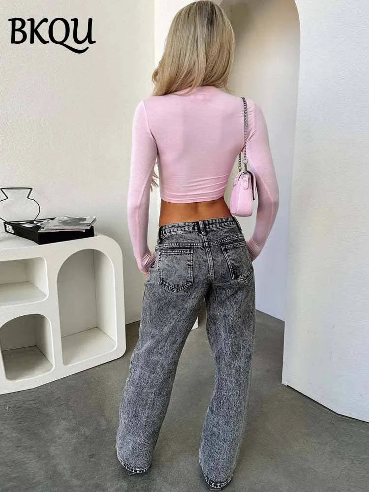 BKQU Aesthetic Y2k Low Waist Baggy Jeans Women Streetwear Fashion Loose Straight Leg Denim Pants 2000s Vintage Boyfriend Jeans