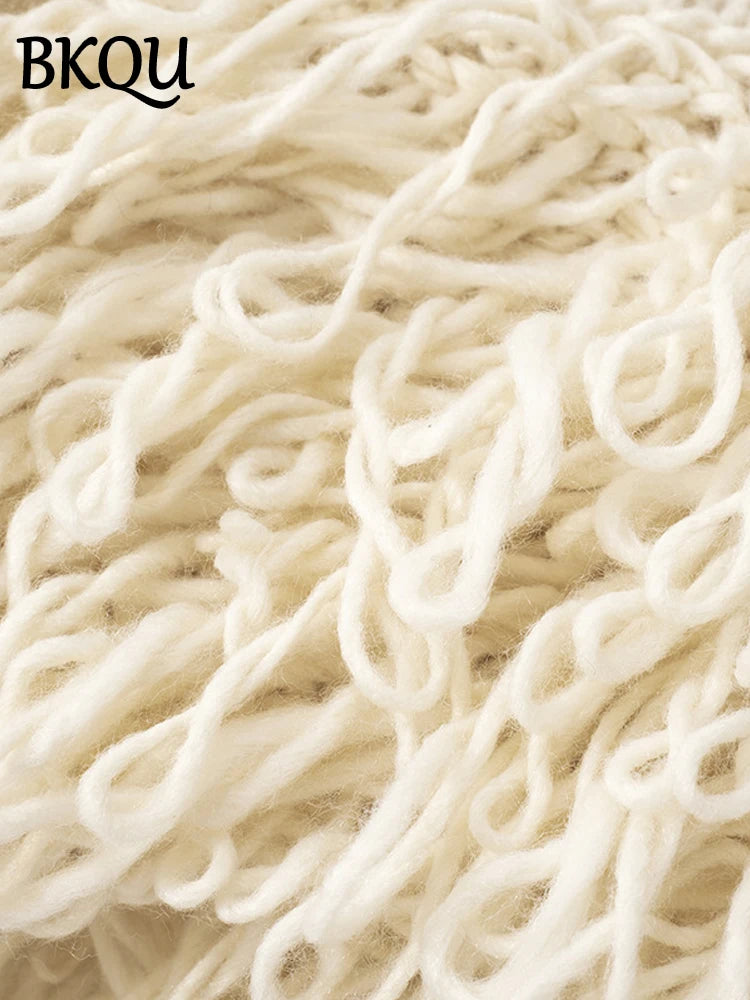 BKQU Knitted Tassels Women 2 Piece Set Long Sleeve Lace-Up Cardigan Sweater and Mini Skirts Matching Sexy Party Clubwear Winter