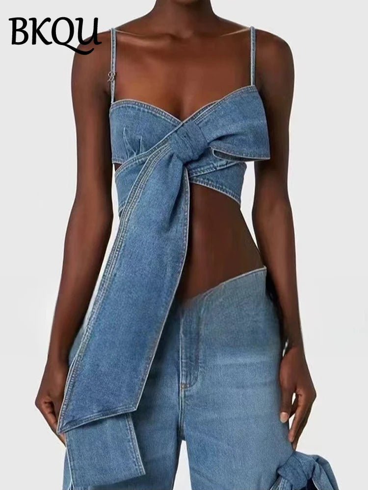 BKUQ 2024 New 3D Three-dimensional Rose Blue Denim Skirts Women Irregular Hem Patchwork Fashion Zipper High Waist Y2k Mini Skirt