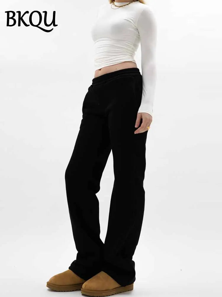 BKQU 2025 Harajuku Wide Leg Sweatpants for Women Elastic Waist Casual Pocket Joggers Straight Trousers Fashion Streetwear Lady