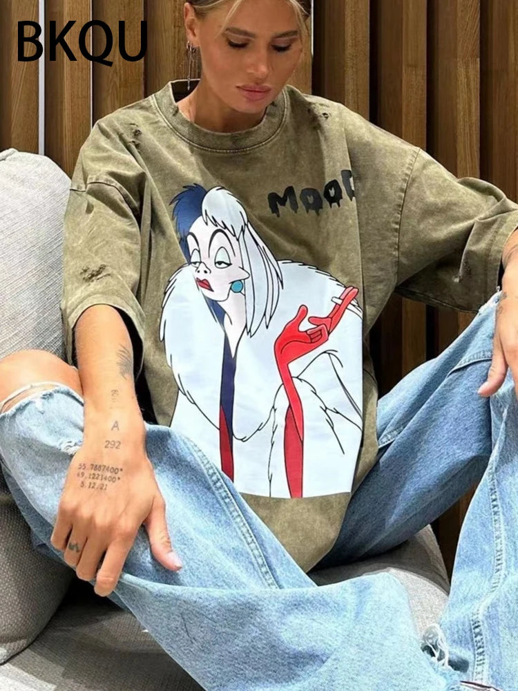 BKQU Letter Rhinestone Loose T shirts For Women 2024 Fashion Short Sleeve O-neck Hot Diamonds Female Tees Pullovers Streetwear