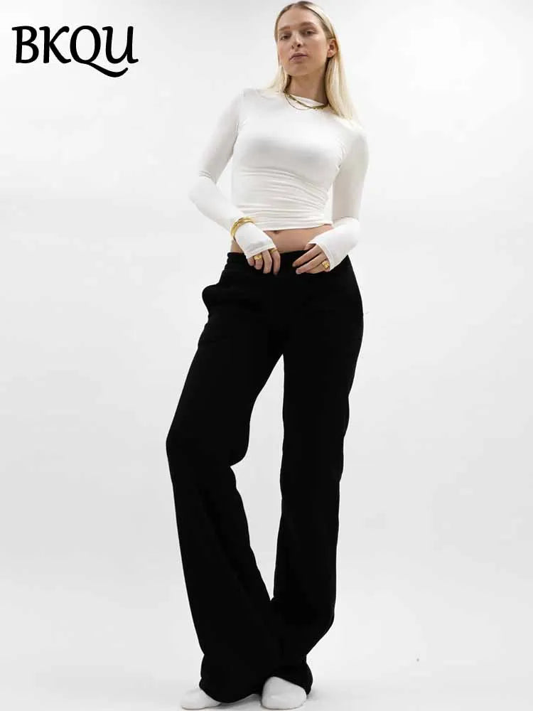 BKQU Casual Sweatpants Women High Waist Korean Fashion Wide Leg Trousers 2025 Female Solid Basic Fitness Joggers Straight Pants