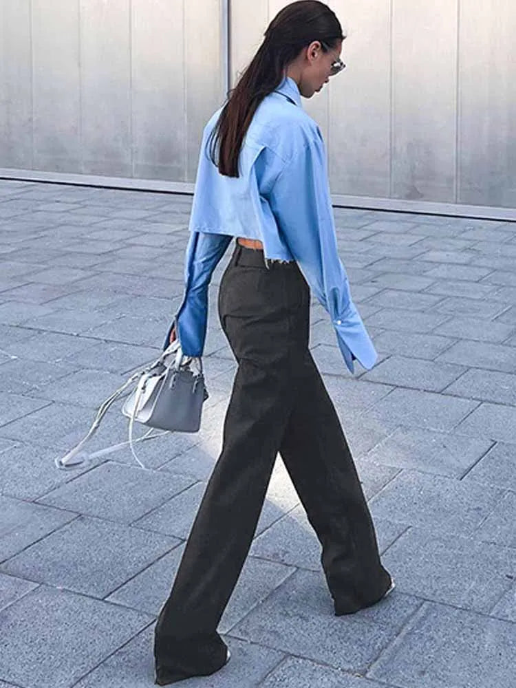 BKQU High Street Women Straight Suit Pants Elegant High Waist Gray Slim Ofiice Lady Casual Trouser Korean Fashion Pants 2025 New