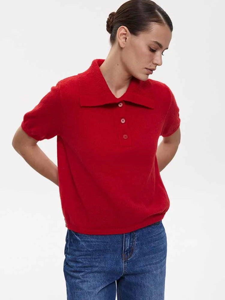 BKQU Knitted Polo Shirt Women Elegant Short Sleeve Loose T-shirt 2025 Summer Multicolour Hollow Out Lapel Knit Pullover Top Y2K