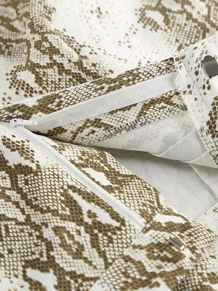 BKQU Snake Printed Fashion Straight Pants Women High Waist Pleated Loose Casual Wide Leg Trousers 2025 Spring Female Streetwear