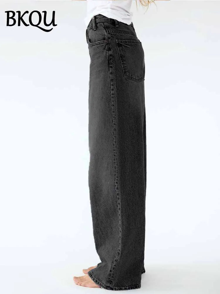 BKQU Vintage Straight Jeans Women 2025 New Chic Irregular Waist Baggy Denim Pants Y2K Streetwear Fashion Hip Hop Jeans Trousers
