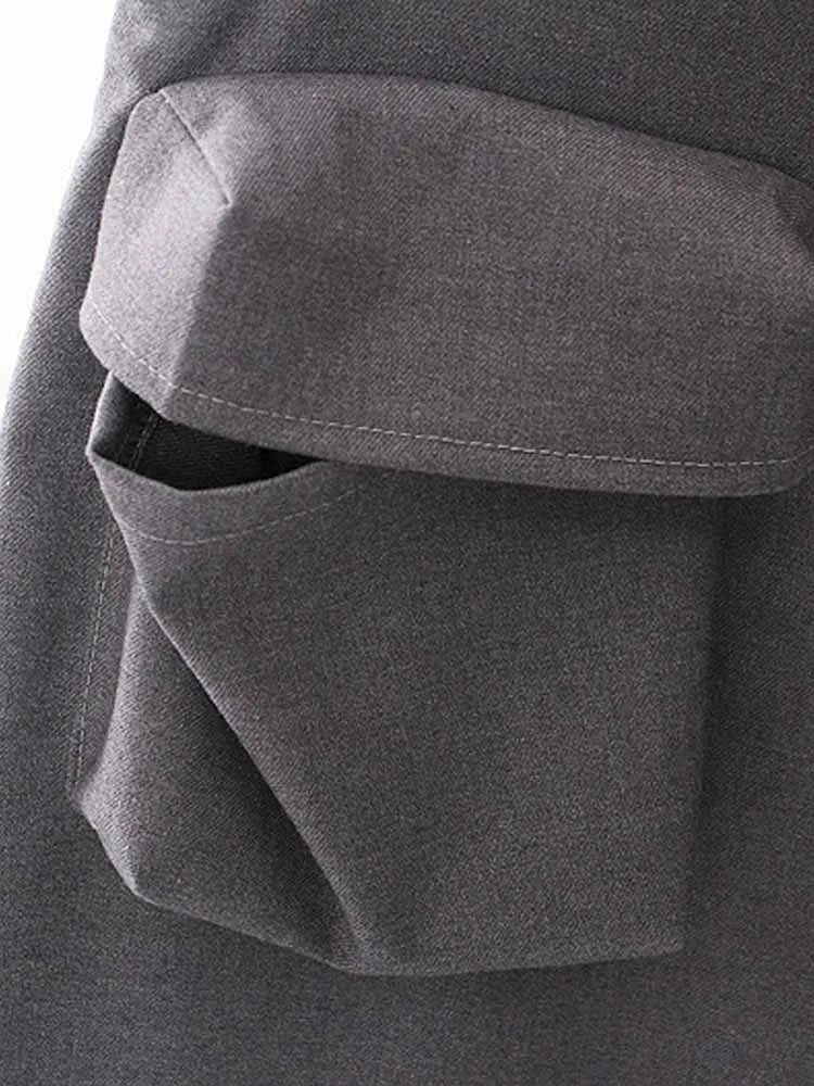 BKQU Multi Pockets Cargo Pants Women Gray Baggy Sweatpants 2025 Streetwear Fashion Low Waist Oversized Joggers Straight Trousers