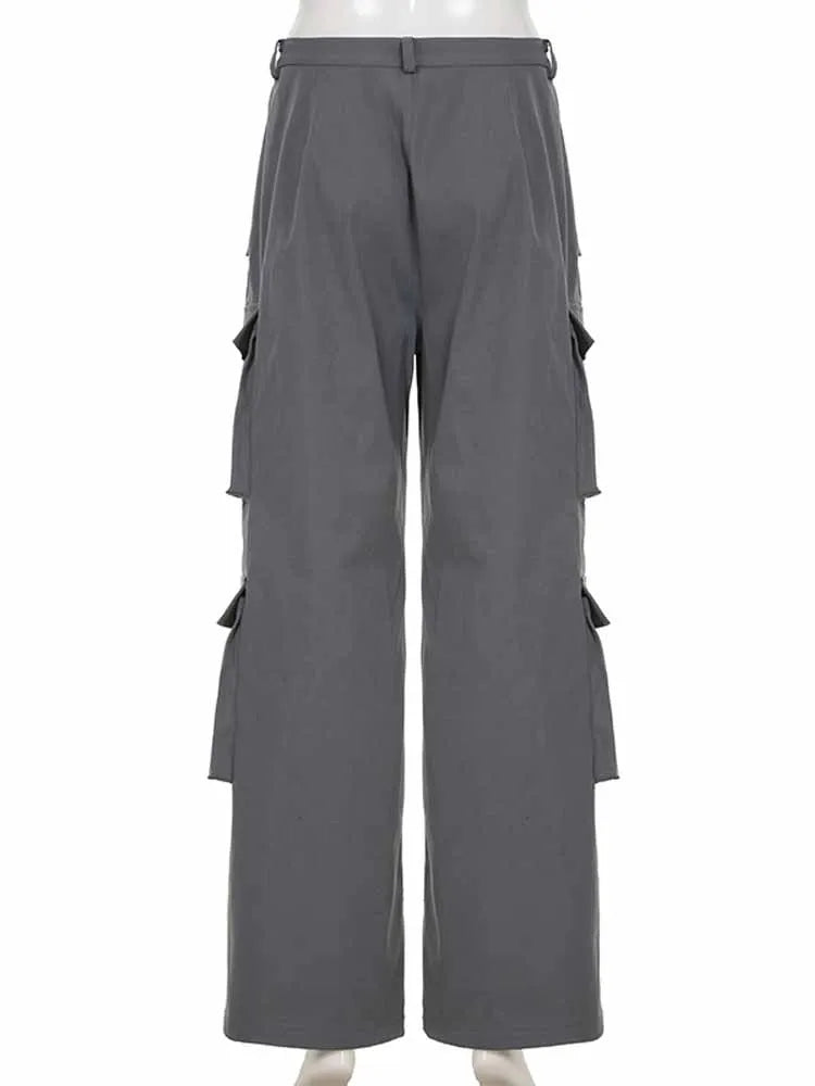 BKQU Multi-pockets Vintage Cargo Pants Women High Waist Straight Leg Baggy Trousers Casual All-Match Streetwear Y2K Sweatpants