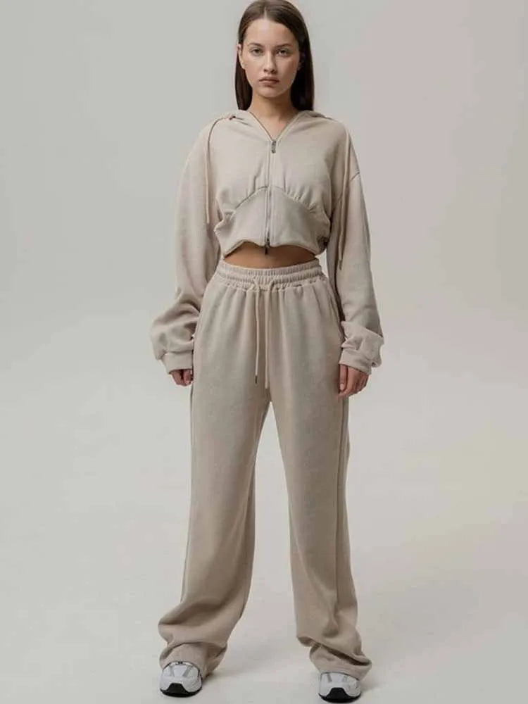 BKQU Casual Hoodies Tracksuit Women Pants 2 Piece Set Long Sleeve Zipper Sweatshirt Loose Drawstring Jogger Trouser Sports Suit