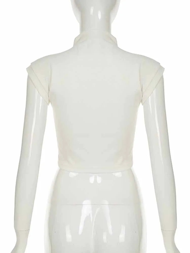 BKQU Vintage Print Graphic T Shirts Women Y2k Aesthetic Skinny Crop Top Summer Casual White Knitted Short Sleeve Basic Tees 2025