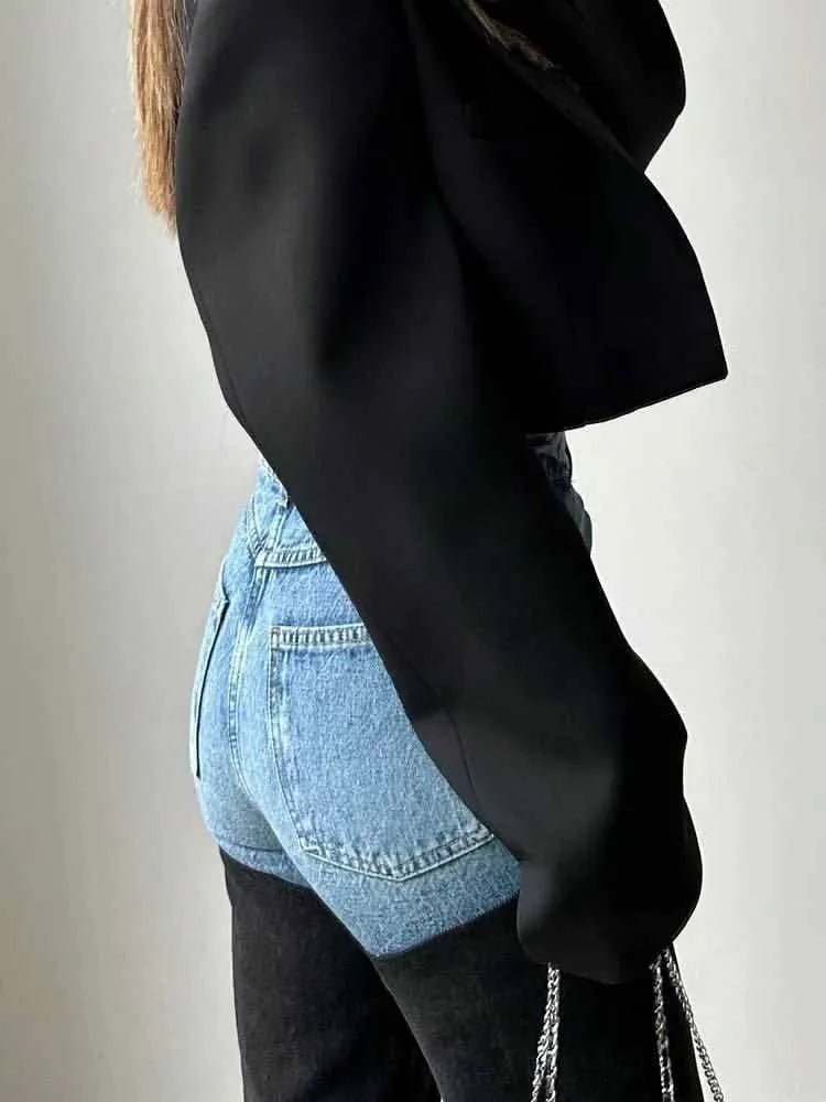 BKQU Contrast Patchwork Straight Jeans Women Vintage High Waist Washed Pocket Denim Trousers 2025 Spring Fashion Lady Streetwear