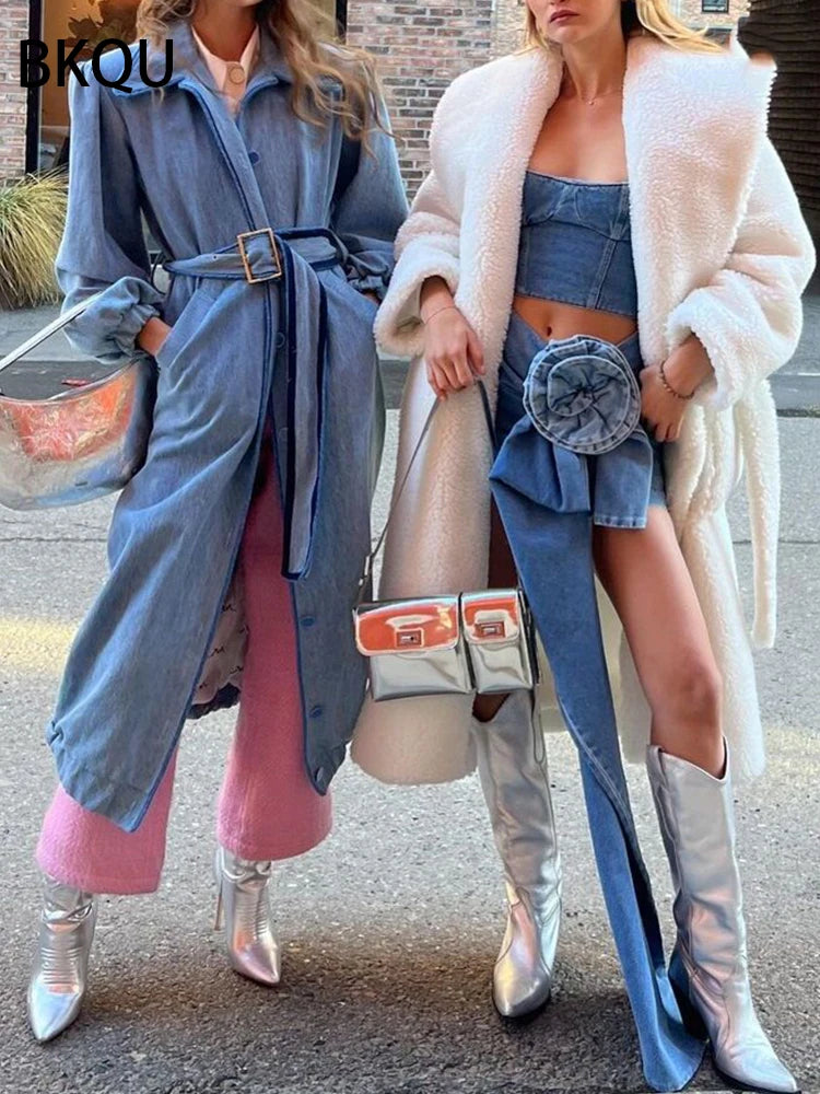 BKQU 2024 Summer Denim Mini Skirts Y2K Aesthetic 3D Flowers Design High Waist Micro Skirts Skinny Wrap Jeans Penceil Skirt Women