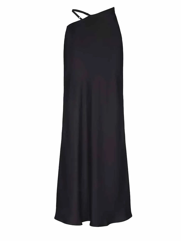 BKQU Elegant Satin Long Skirt Women 2025 Summer Classics Fashion High Waist Slim Hollow Out Maxi Skirts Female Y2k Party Skirts