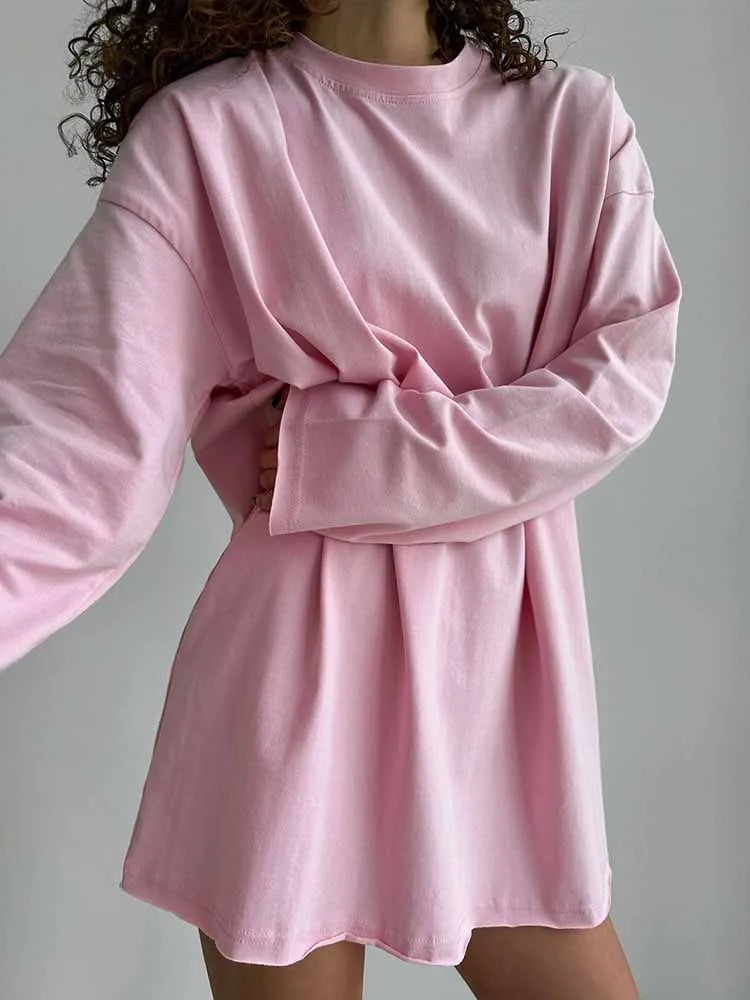 BKQU 100%Cotton T-shirt Women's Classic 2025 Spring O-Neck Long Sleeved Oversize T Shirt  Loose Casual Solid Color Pullover Tops