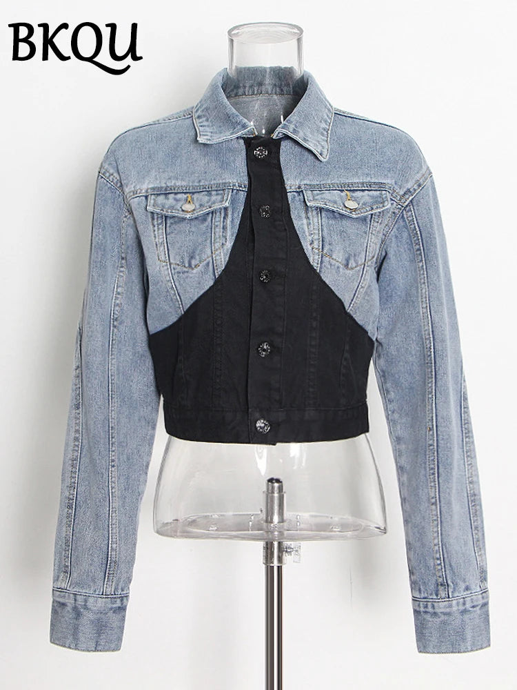 BKQU Split Denim Skirts For Women 2024 Autumn Blue High Waist Wrap Hips Office Lady Long Skirt Elegant Streetwear Wholesale