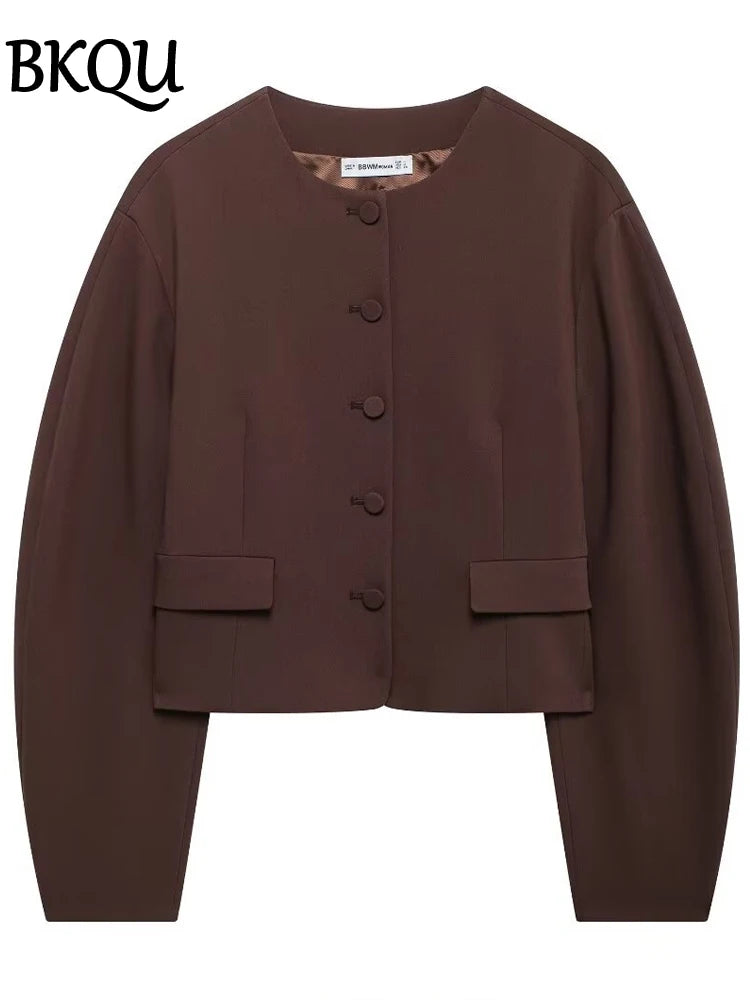 BKQU Elegant Women's O-neck Coat Skirts 2-piece Set Commute Single Breasted Jacket Lady Suit Chic A-Line Women's Mini Skirt Set