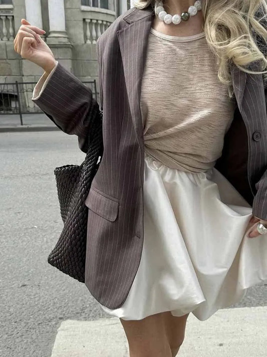 BKQU Elegant Satin A-Line Skirt Women Ball Gown 2025 Spring Summer Casual Pleated High Waist Female Solid Y2k Party Mini Skirts