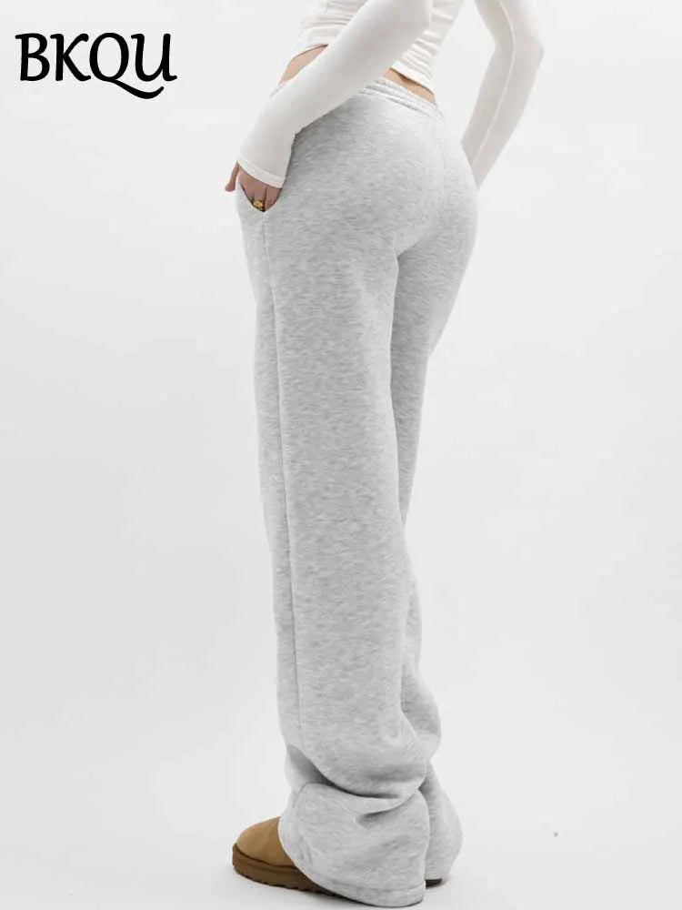 BKQU Casual Sweatpants Women High Waist Korean Fashion Wide Leg Trousers 2025 Female Solid Basic Fitness Joggers Straight Pants