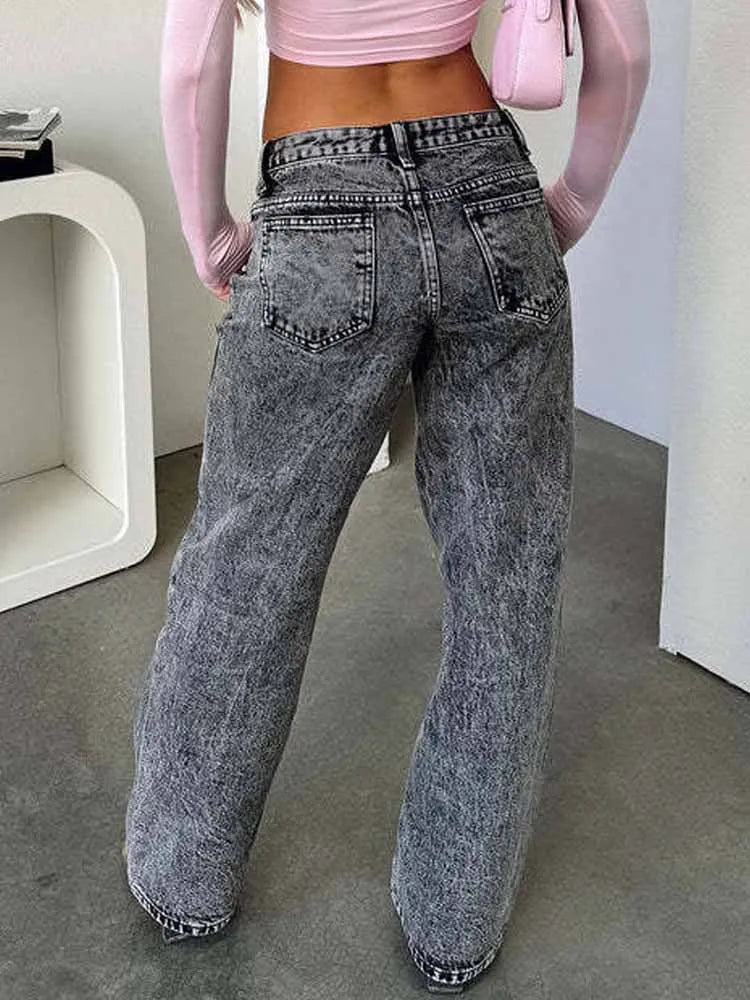 BKQU Aesthetic Y2k Low Waist Baggy Jeans Women Streetwear Fashion Loose Straight Leg Denim Pants 2000s Vintage Boyfriend Jeans