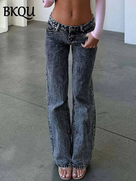 BKQU Aesthetic Y2k Low Waist Baggy Jeans Women Streetwear Fashion Loose Straight Leg Denim Pants 2000s Vintage Boyfriend Jeans