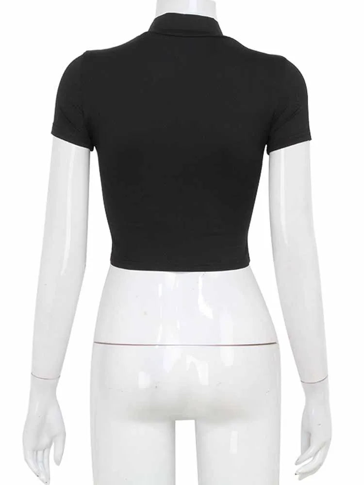 BKQU Letter Printed Baby Tees Women Casual Solid O-neck Short Sleeve T-Shirt Summer Fashion Streetwear Y2K Slim Fit Crop Tops