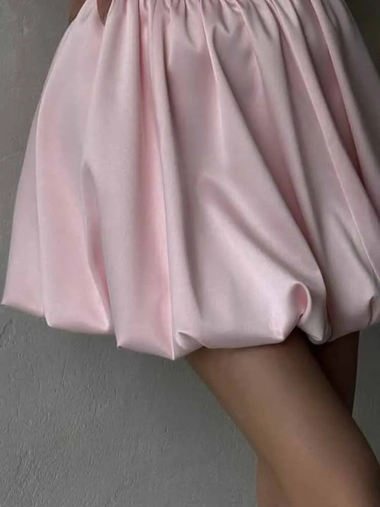 BKQU Elegant Satin A-Line Skirt Women Ball Gown 2025 Spring Summer Casual Pleated High Waist Female Solid Y2k Party Mini Skirts