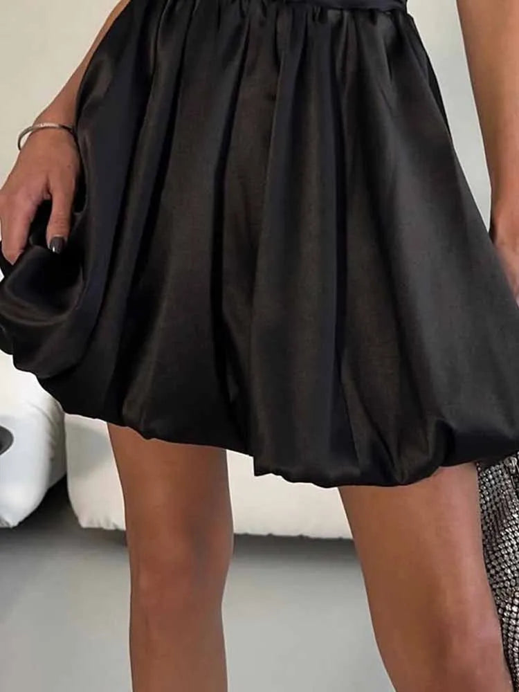 BKQU Elegant Satin A-Line Skirt Women Ball Gown 2025 Spring Summer Casual Pleated High Waist Female Solid Y2k Party Mini Skirts
