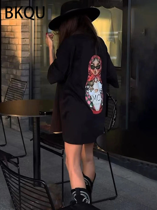 BKQU Letter Printed Loose T shirts Women 2024 High Street Graphic Short Sleeve Pullovers Tops Casual O-neck Kawaii Female Tees