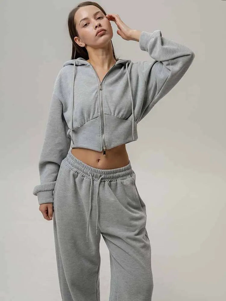 BKQU Casual Hoodies Tracksuit Women Pants 2 Piece Set Long Sleeve Zipper Sweatshirt Loose Drawstring Jogger Trouser Sports Suit