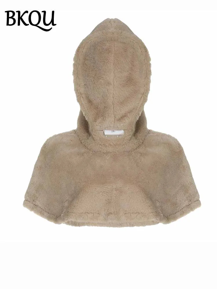 BKQU Faux Fur 3 Piece Skirt Set Women Hooded Crop Coat+Strapless Vest+Mini Skirt Outfit Midnight Party Y2K Furry Warm Streetwear