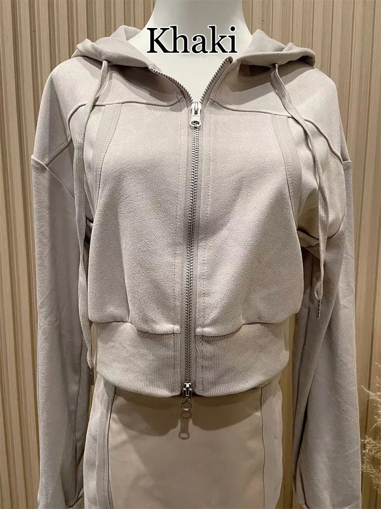 BKQU Casual Hoodie 2 Piece Women Skirt Sets Autumn Fashion Crop Zipper Jacket And Hip Wrap Mini Skirt Matching Tracksuit Outfits