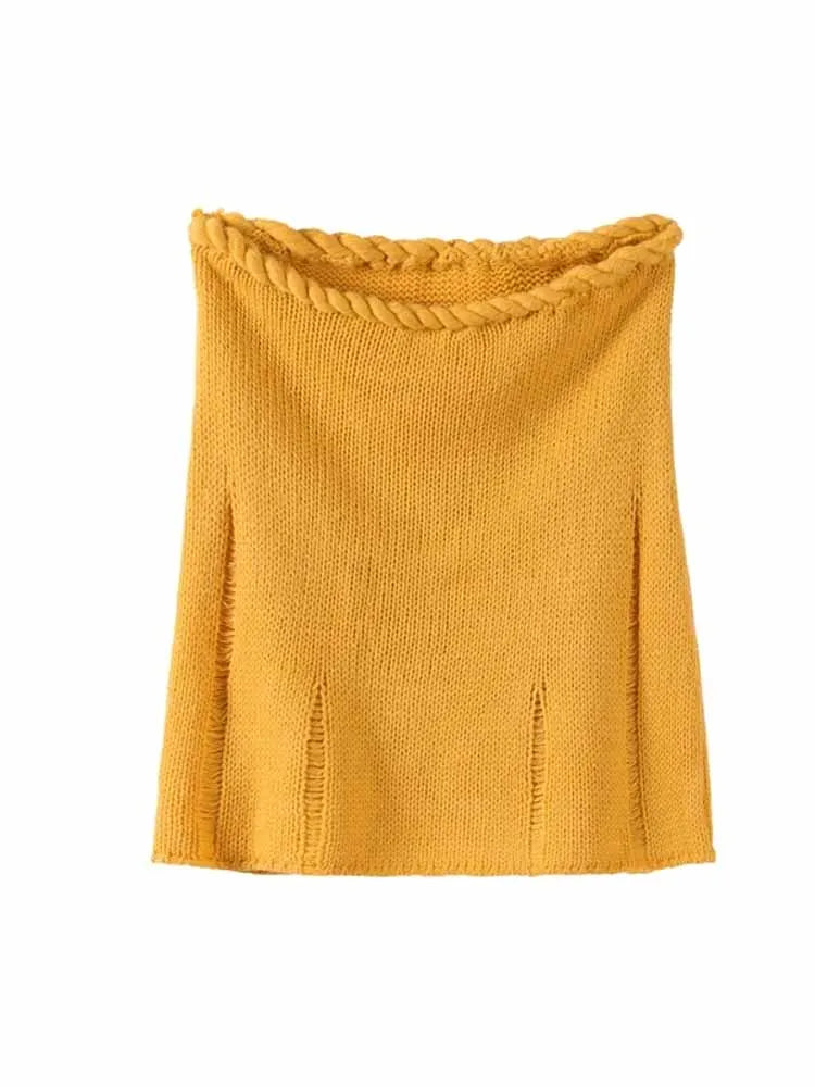 BKQU Twist Sexy Knitted Two Piece Set Women Fashion Pearls Decoration Halter Bikini Tops Mini Skirt Lady Beach Vacation Outfits